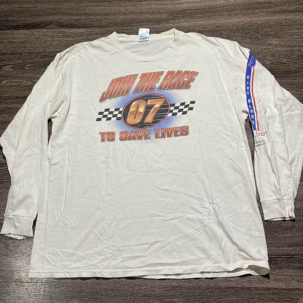 Vintage Join The Race To Save Live Mens XL White Long Sleeve